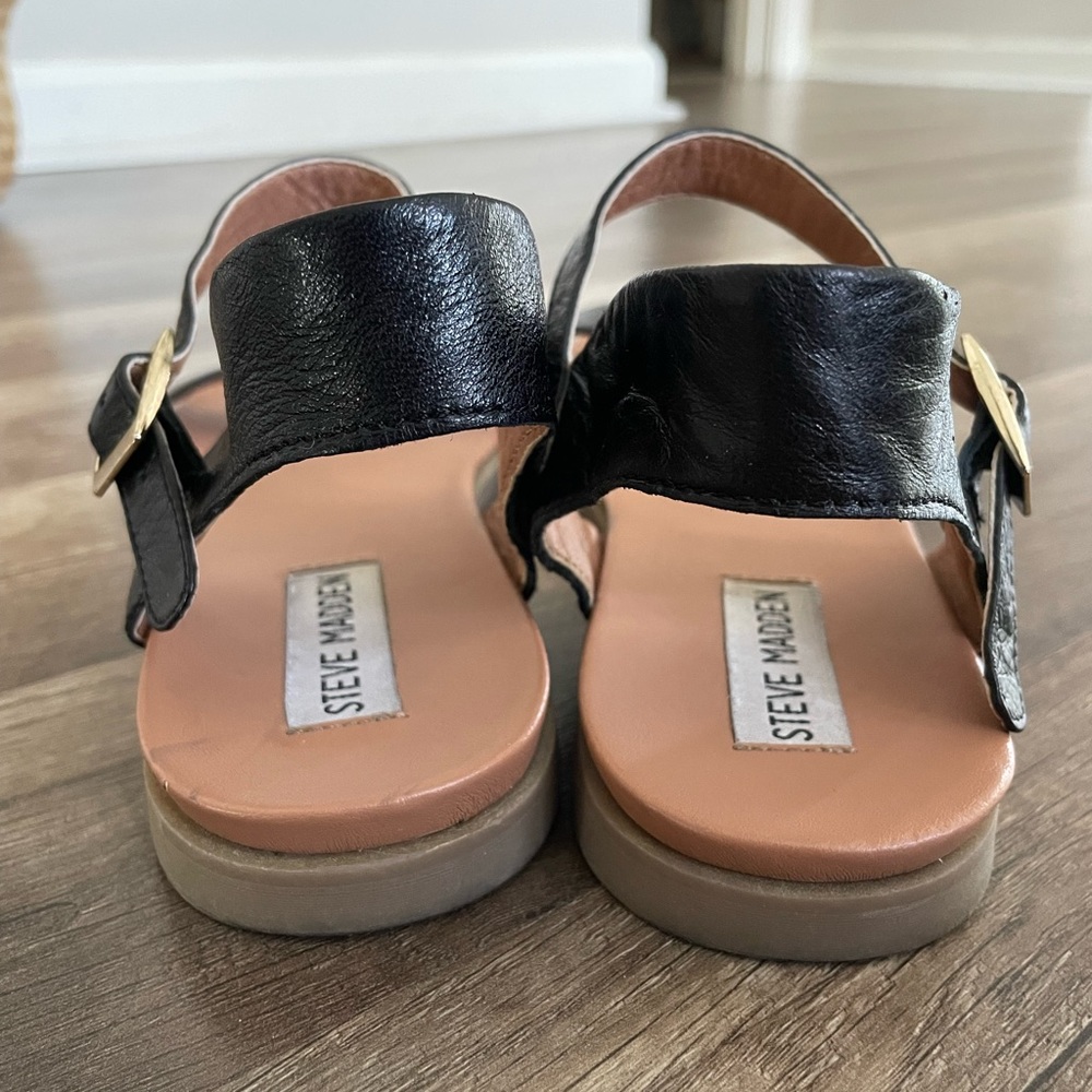 Steve madden black treated leather sandals size 8.5 - Picture 3 of 9